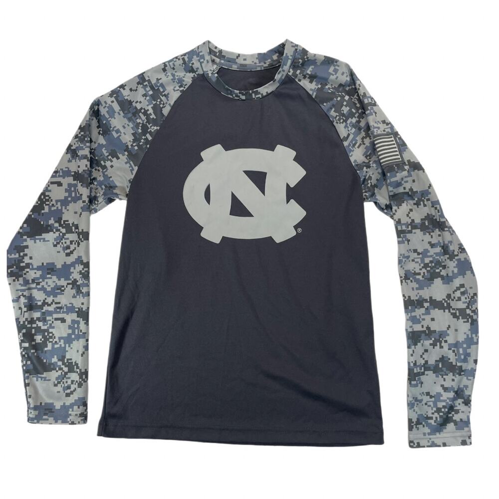 OHT UNC Tar Heels Men’s S Digital Camo Raglan Long Sleeve Shirt Navy Blue Grey